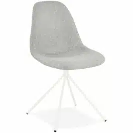 Chaise design ‘TAMARA’ en tissu gris avec pied en métal blanc