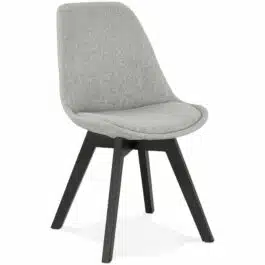Chaise design ‘WILLY’ en tissu gris avec pieds en bois noir