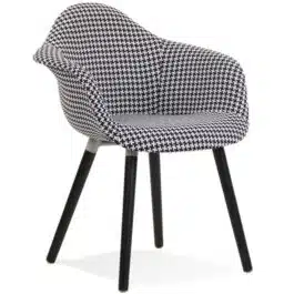 Chaise design avec accoudoirs ‘LARA’ en tissu pied de poule noir et blanc