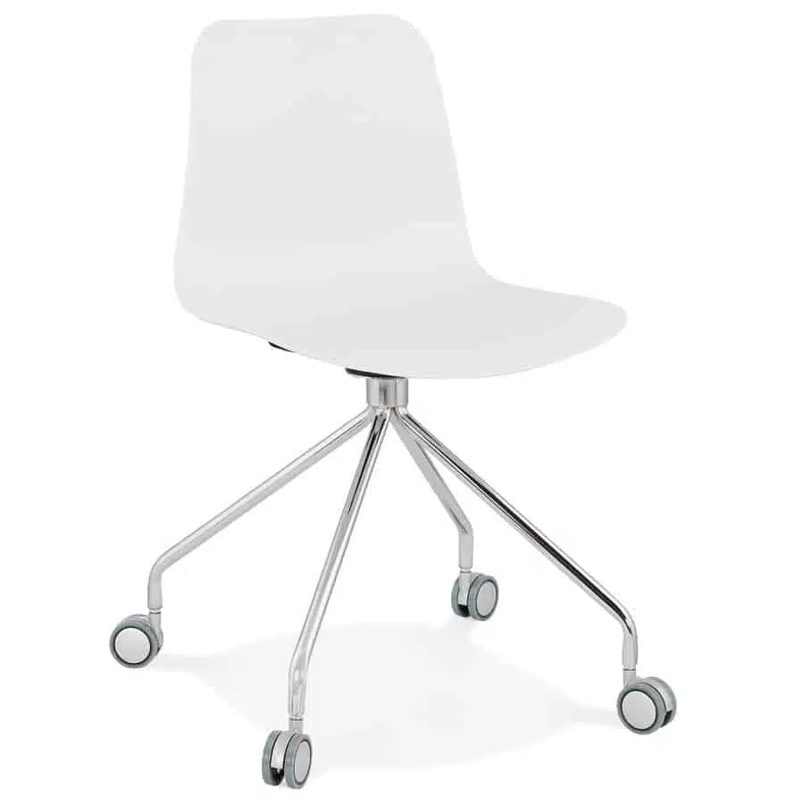 Chaise design de bureau 'SLIK' blanche sur roulettes