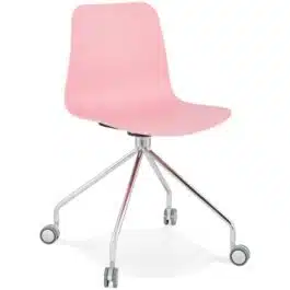 Chaise design de bureau ‘SLIK’ rose sur roulettes
