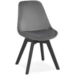 Chaise en velours gris ‘JOE’ avec structure en bois noir