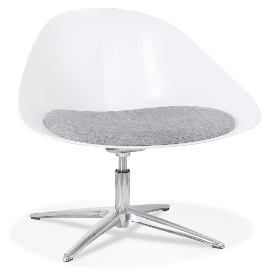Chaise lounge design 'DAPHNE' en matière plastique blanche et tissu gris