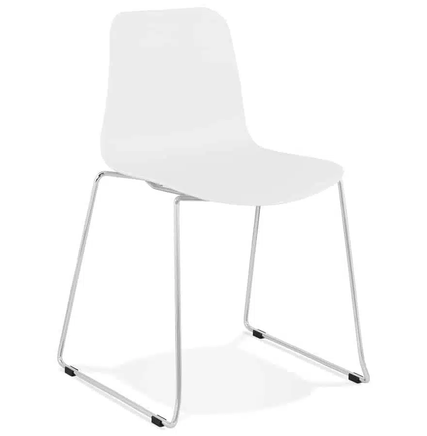 Chaise moderne 'EXPO' blanche avec pieds en métal chromé