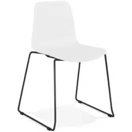 Chaise moderne ‘EXPO’ blanche avec pieds en métal noir