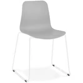 Chaise moderne ‘EXPO’ grise avec pieds en métal blanc
