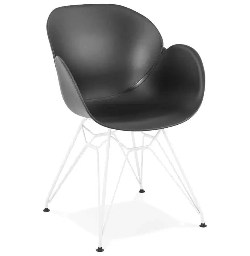 Chaise moderne ‘FIDJI’ noire avec pieds en métal blanc