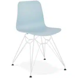 Chaise moderne ‘GAUDY’ bleue avec pied en métal blanc