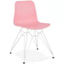 Chaise moderne ‘GAUDY’ rose avec pied en métal blanc