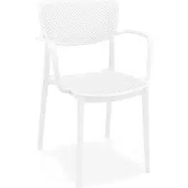 Chaise perforée avec accoudoirs ‘TORINA’ en matière plastique blanche