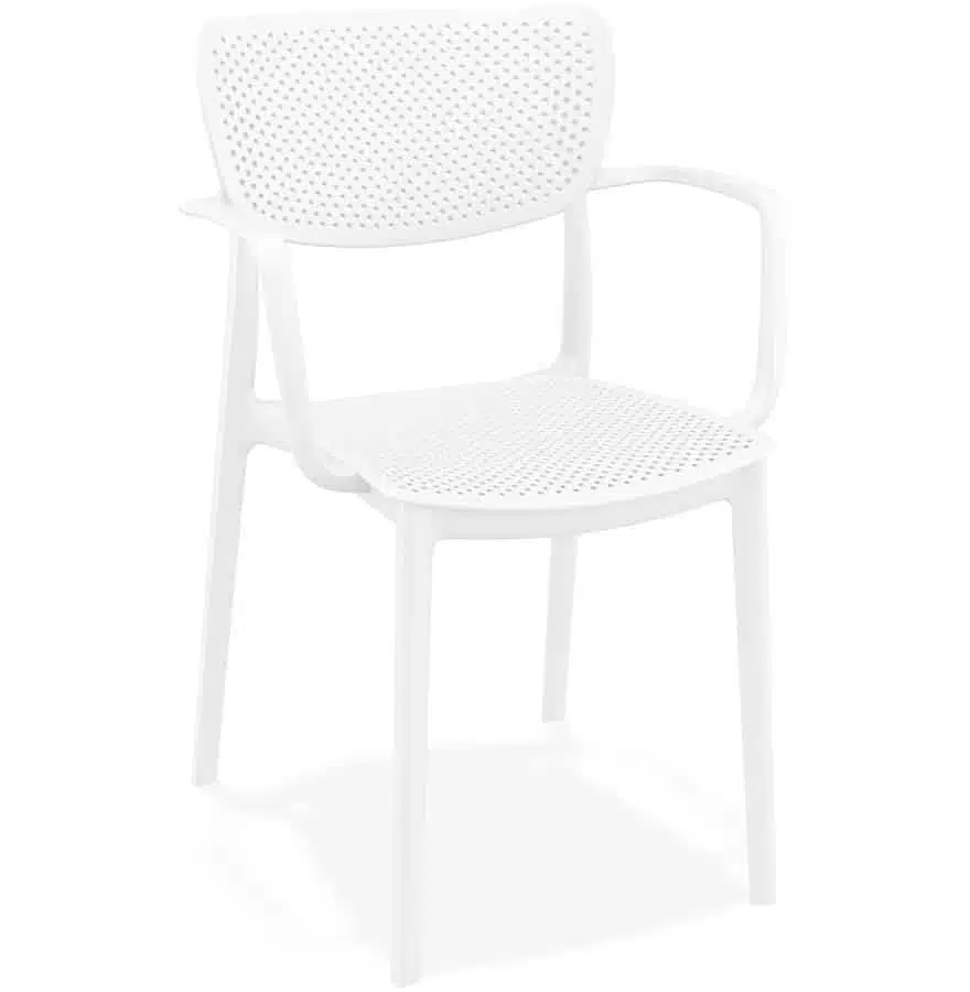 Chaise perforée avec accoudoirs 'TORINA' en matière plastique blanche