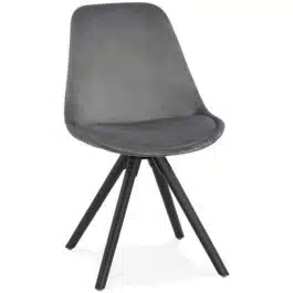 Chaise vintage ‘RICKY’ en velours gris et pieds en bois noir
