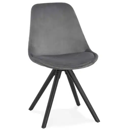 Chaise vintage 'RICKY' en velours gris et pieds en bois noir