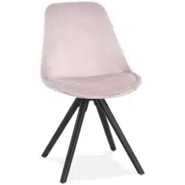 Chaise vintage ‘RICKY’ en velours rose et pieds en bois noir