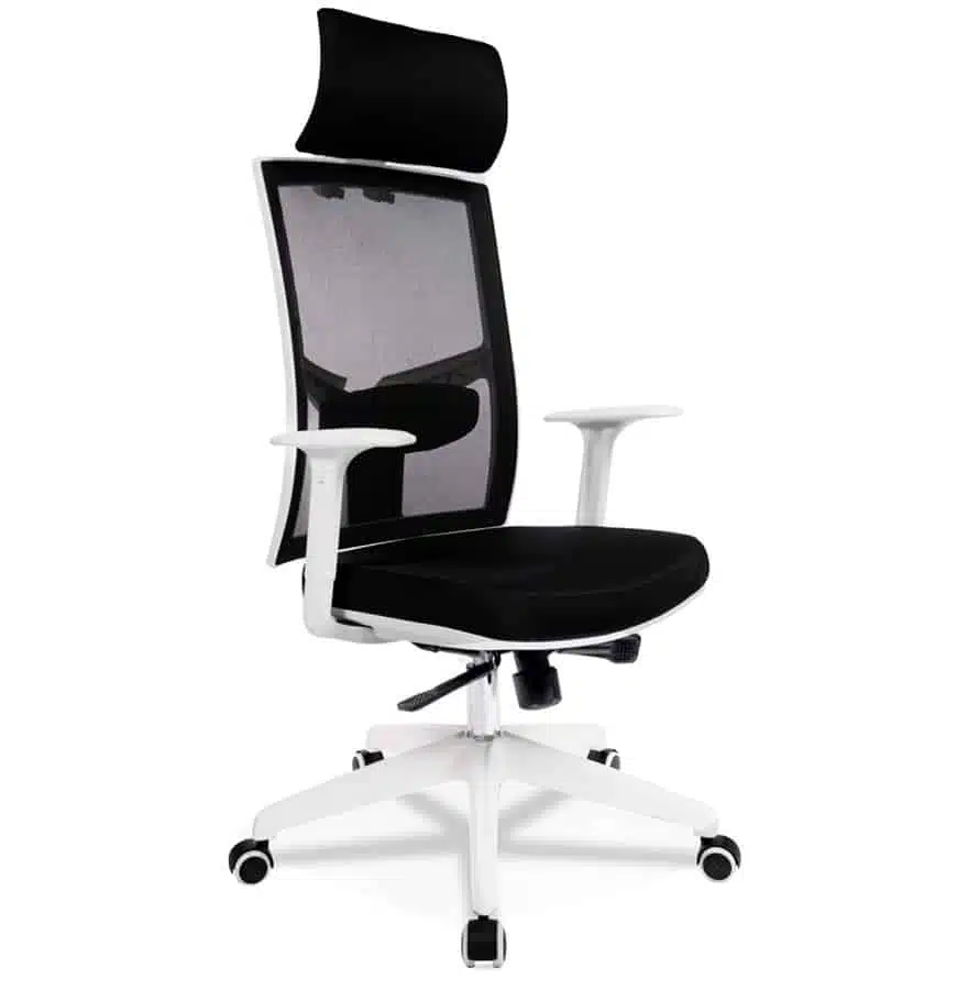 Fauteuil de bureau design ‘MATILDA’ en tissu noir et structure blanche