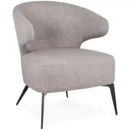 Fauteuil lounge design ‘SOTO’ en tissu gris et pieds en métal noir