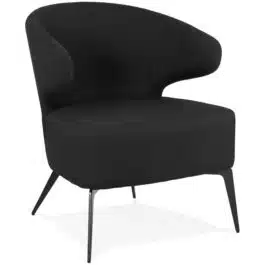 Fauteuil lounge design ‘SOTO’ en tissu noir et pieds en métal noir