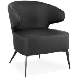 Fauteuil lounge design ‘WAGYU’ noir et pieds en métal noir
