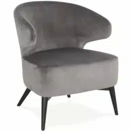 Fauteuil lounge vintage ‘LUXY’ en velours gris et pieds en bois noir