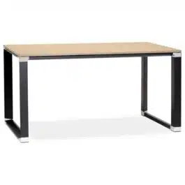 Petit bureau droit design ‘XLINE’ en bois finition naturelle et métal noir – 140×70 cm