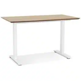 Petit bureau réglable en hauteur ‘NOVELLA’ en bois finition naturelle et métal blanc – 130×70 cm