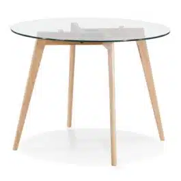 Petite table à diner ronde ‘ANGELA’ en verre transparent – Ø 100 cm