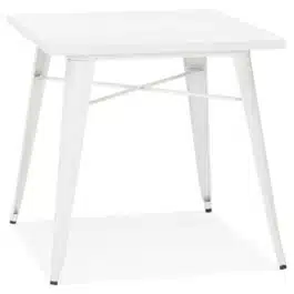 Petite table à dîner style industriel ‘LALOU’ blanche – 76×76 cm