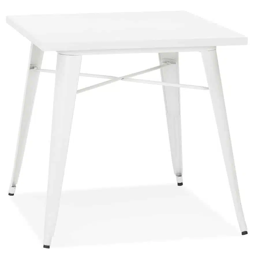 Petite table à dîner style industriel ‘LALOU’ blanche – 76×76 cm