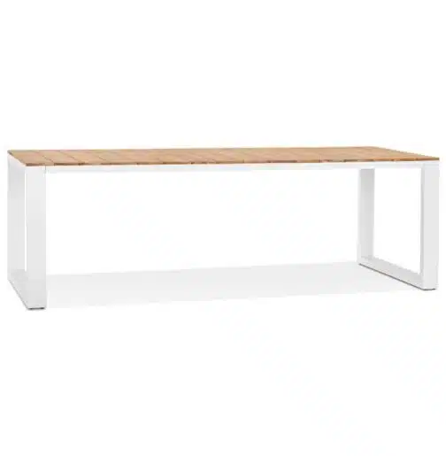 Table à dîner 'LOMOK' en bois massif et métal blanc - 240x100 cm