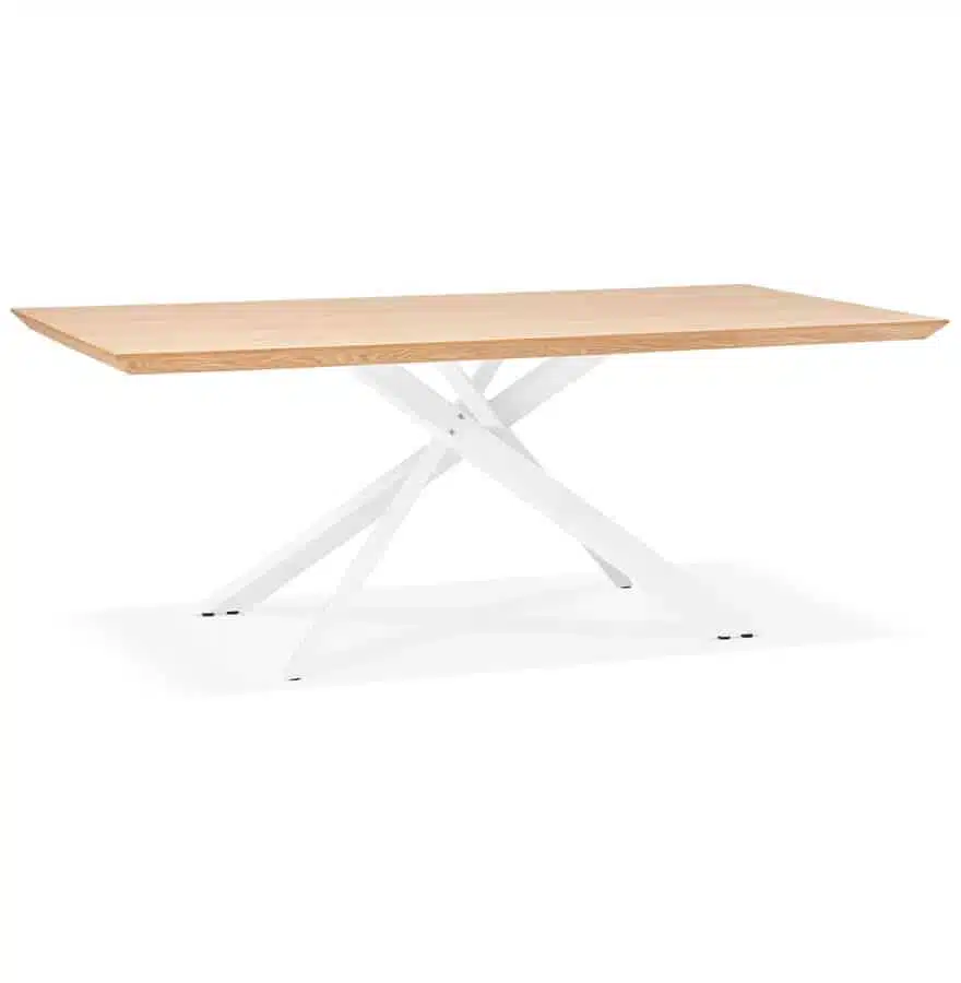 Table à diner 'WALABY' en bois finition naturelle avec pied central en x blanc - 200x100 cm