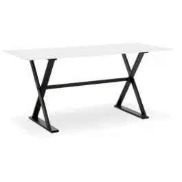 Table à diner / bureau design avec pieds en croix ‘HAVANA’ en verre blanc – 160×80 cm