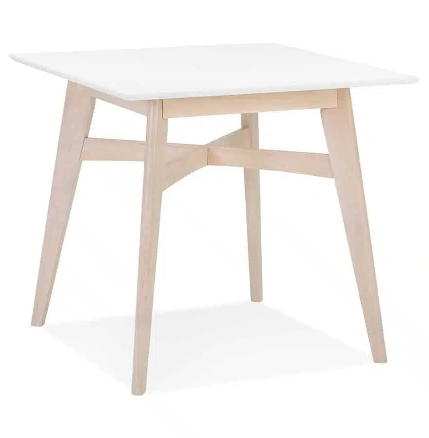 Table à diner carrée ‘MAEVA’ en bois blanc et finition naturelle – 80×80 cm