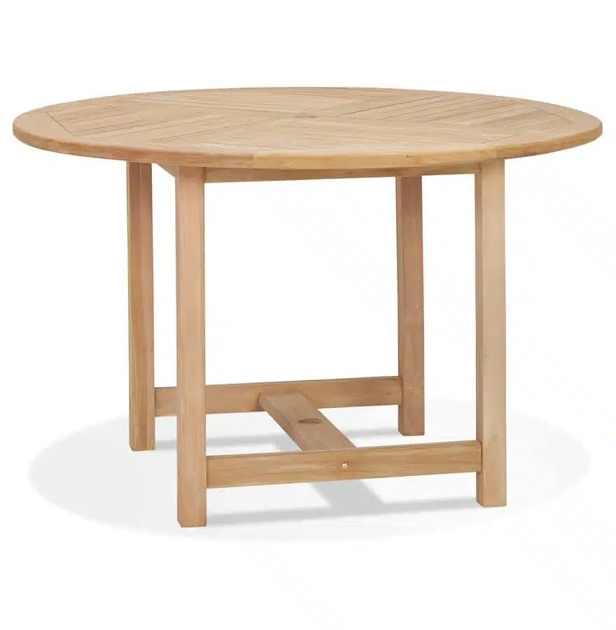 Table à diner ronde intérieur/extérieur 'MOUSTIK' en bois Teck naturel - Ø 120 cm