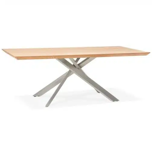 Table à manger 'WALABY' en bois finition naturelle avec pied central en métal - 200x100 cm