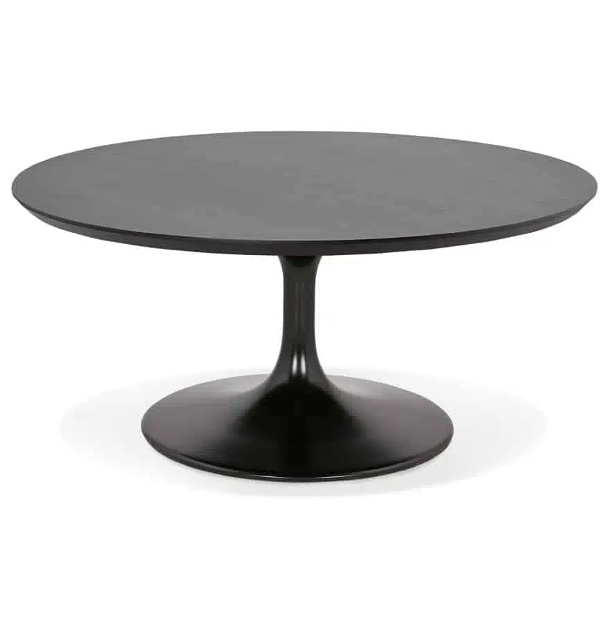 Table basse de salon ronde ‘BUSTER MINI’ en bois et métal noir – Ø 90 cm