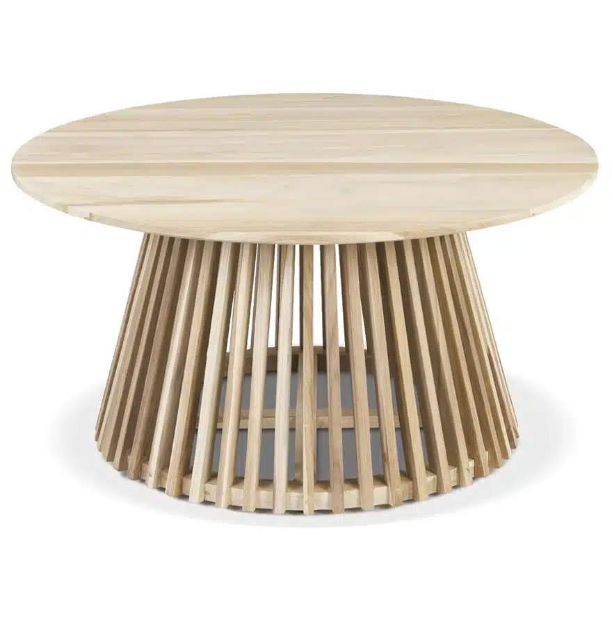 Table basse de salon ronde ‘KWAPA’ en bois Teck naturel intérieur – Ø 80 cm
