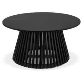 Table basse de salon ronde ‘KWAPA’ en bois Teck noir intérieur – Ø 80 cm