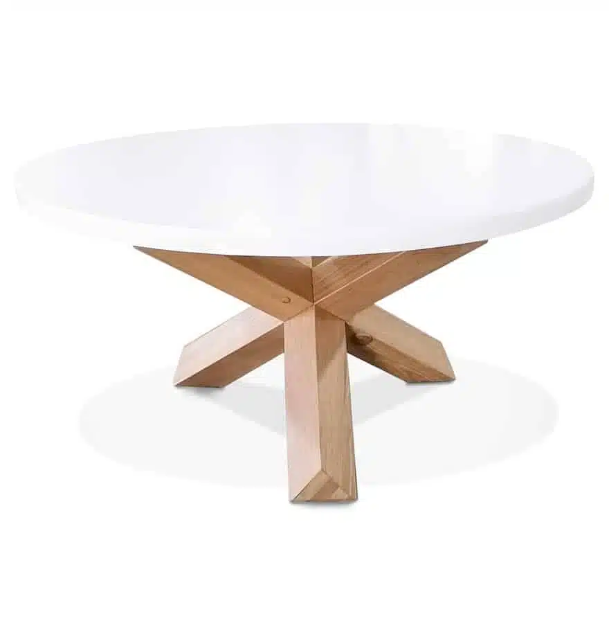 Table basse de salon ronde 'MARVEL' blanche et chêne massif - Ø 80 cm
