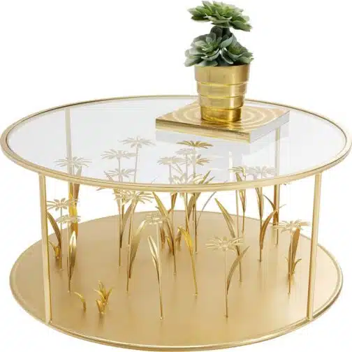 Table basse fleurs 3D 80cm dorées Kare Design