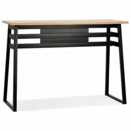 Table de bar haute ‘NIKI’ en bois finition naturelle et pied en métal noir – 150×60 cm
