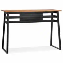 Table de bar haute ‘NIKI’ en bois massif et pied en métal noir – 150×60 cm