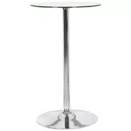 Table de bar haute ‘TAKI’ en verre avec pied chromé