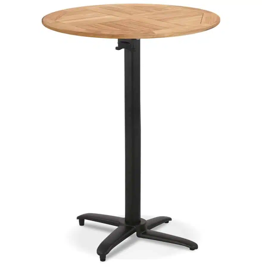 Table de bar ronde pliable 'BRUNELLA BAR' en bois de Teck et métal noir - Ø 70 cm