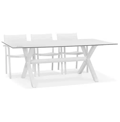 Table de jardin design 'PORTO' blanche avec pied en X