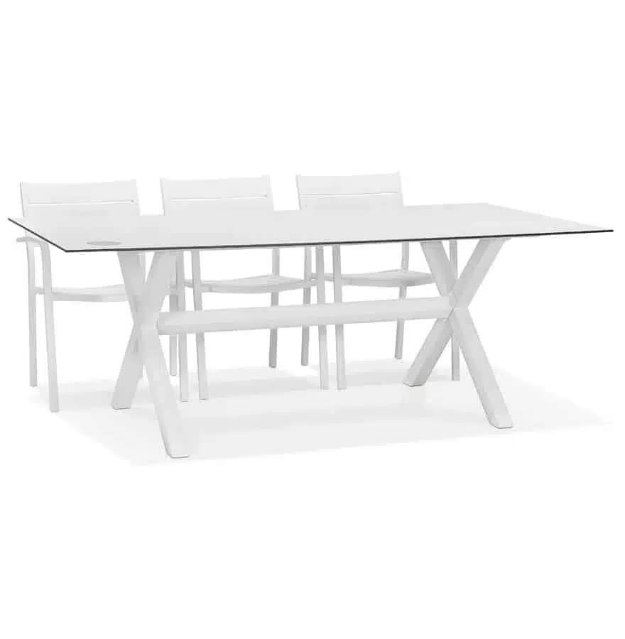 Table de jardin design ‘PORTO’ blanche avec pied en X