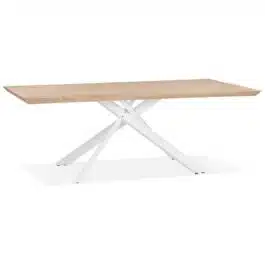Table de salle à manger ‘ROBINSON’ en chêne massif avec pied en x en métal blanc – 200×100 cm