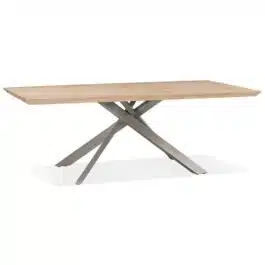Table de salle à manger ‘ROBINSON’ en chêne massif avec pied en x en métal brossé – 200×100 cm