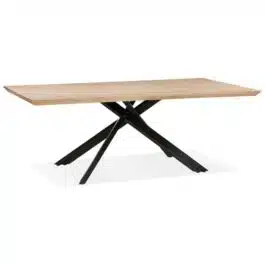 Table de salle à manger ‘ROBINSON’ en chêne massif avec pied en x en métal noir – 200×100 cm