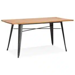 Table de salle à manger style industriel ‘ALPHA’ en bois massif et métal noir – 150×80 cm