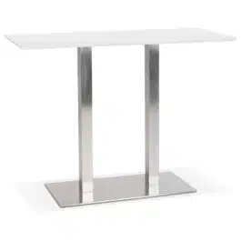 Table haute design ‘MAMBO BAR’ blanche avec pied en métal brossé – 150×70 cm